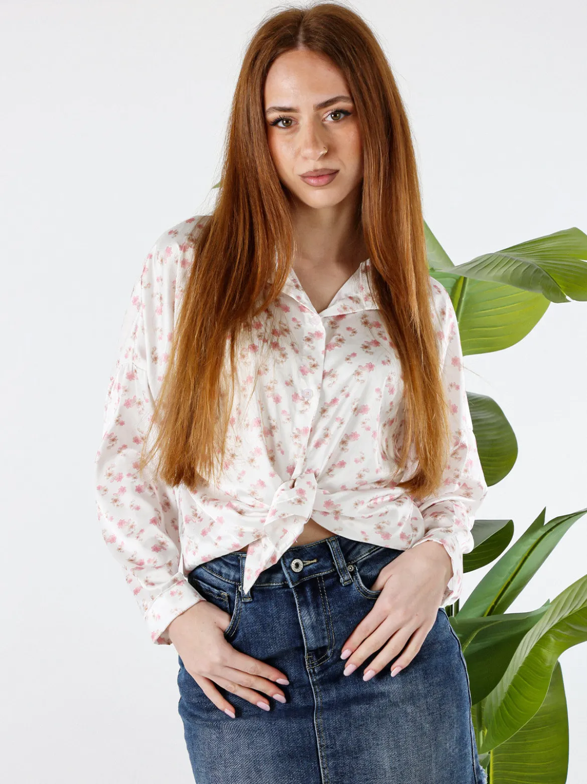 Solada Camicia da donna a maniche lunghe con stampa floreale - bianco