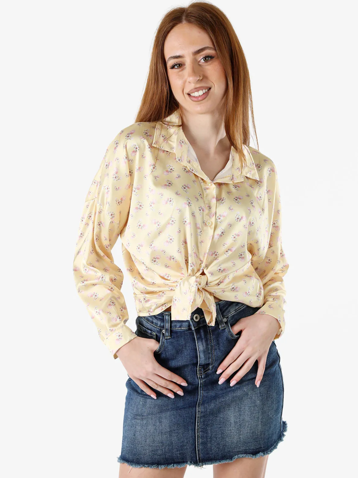 Solada Camicia da donna a maniche lunghe con stampa floreale - giallo
