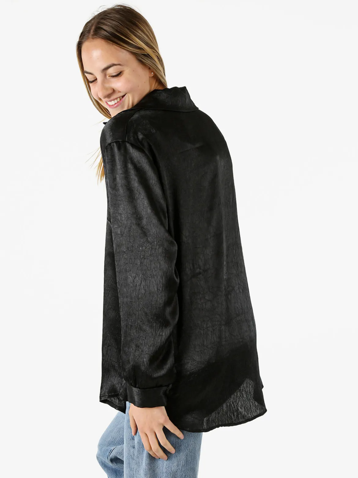 Solada Camicia da donna a maniche lunghe effetto crépe - nero