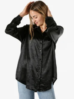 Solada Camicia da donna a maniche lunghe effetto crépe - nero