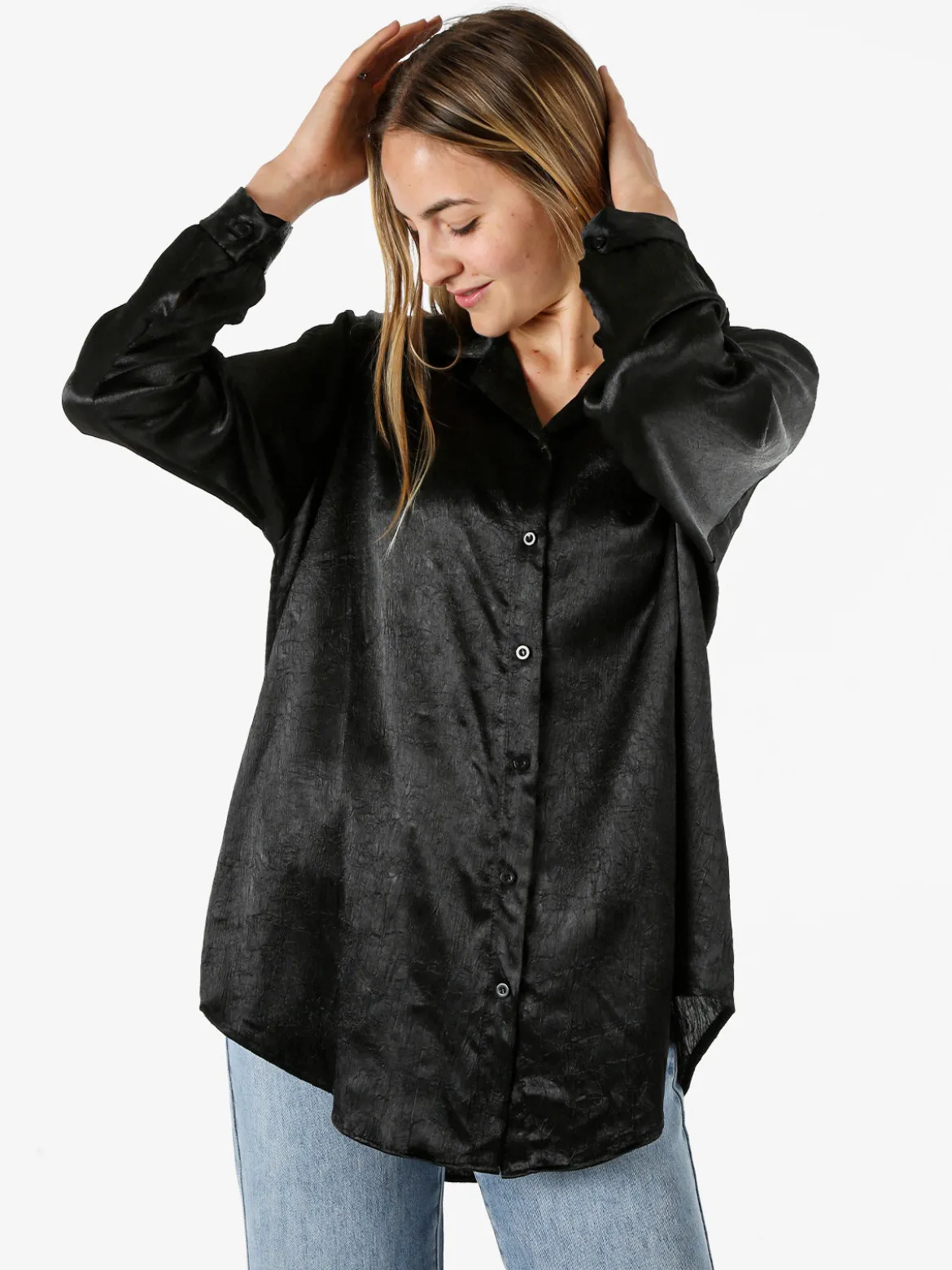 Solada Camicia da donna a maniche lunghe effetto crépe - nero