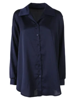 Solada Camicia da donna a maniche lunghe in tessuto simil raso - blu scuro
