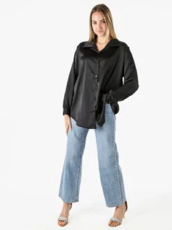 Solada Camicia da donna a maniche lunghe in tessuto simil raso - nero