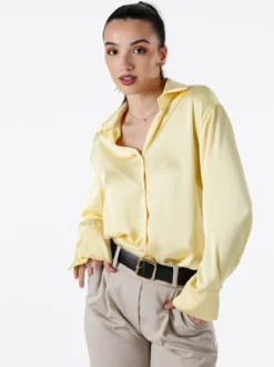 Solada Camicia da donna effetto raso a maniche lunghe - giallo