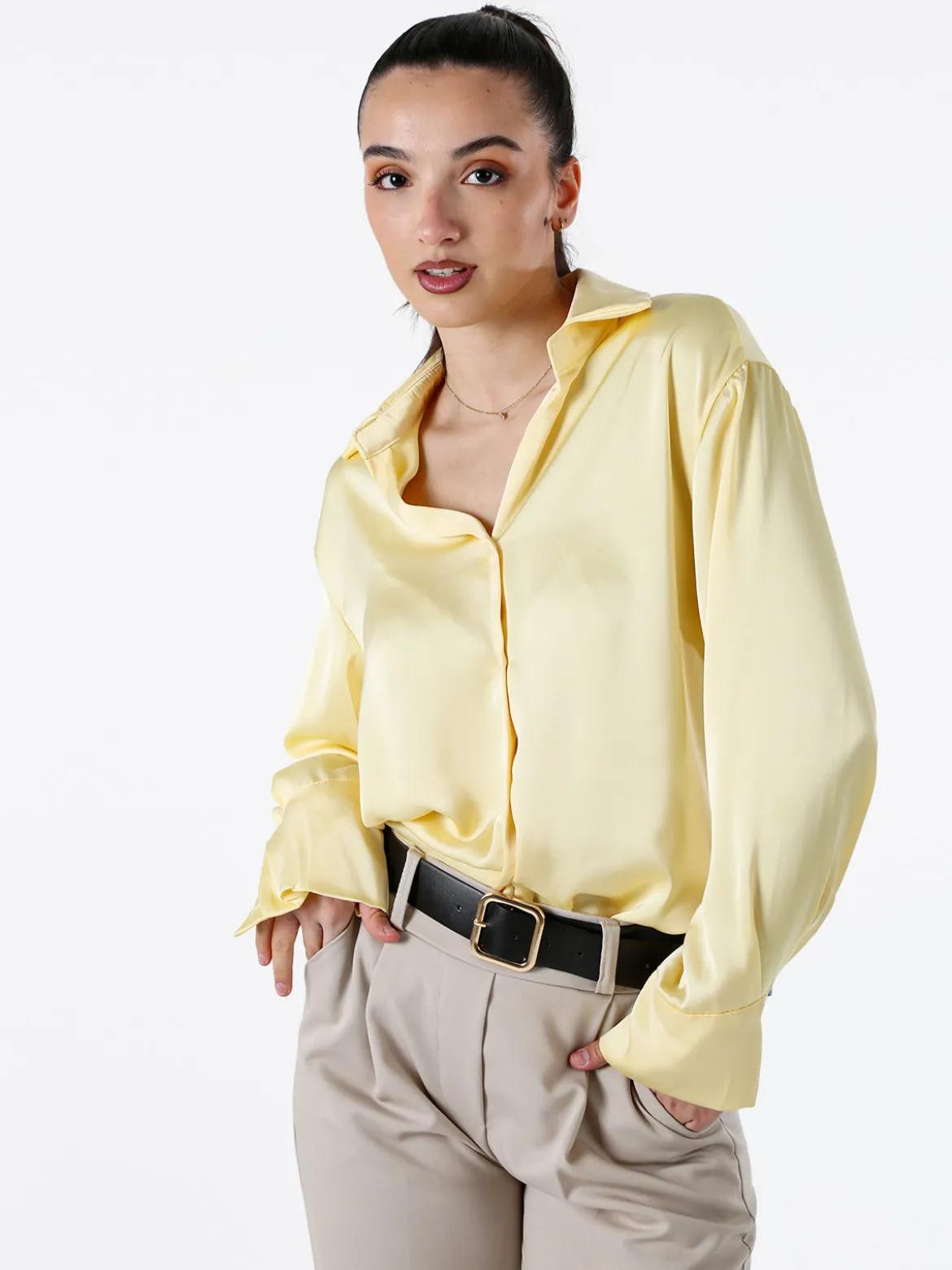 Solada Camicia da donna effetto raso a maniche lunghe - giallo