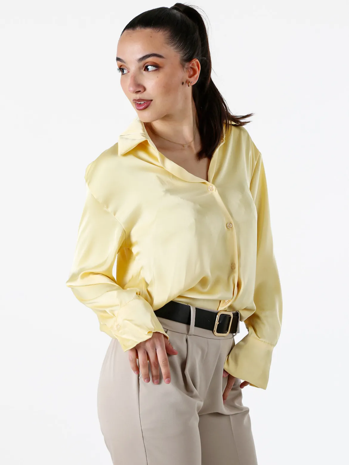 Solada Camicia da donna effetto raso a maniche lunghe - giallo