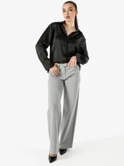 Solada Camicia da donna effetto raso a maniche lunghe - nero