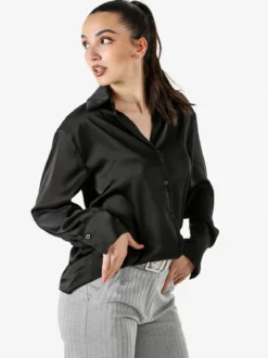 Solada Camicia da donna effetto raso a maniche lunghe - nero