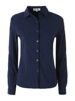 Solada Camicia da donna elasticizzata a maniche lunghe - blu scuro