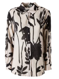 Solada Camicia da donna in misto cotone con stampa floreale a maniche lunghe - taupe