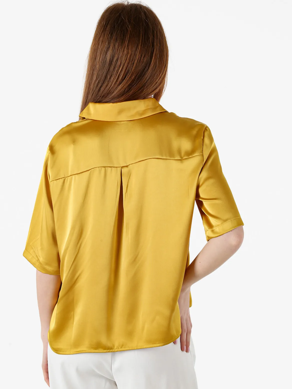 Solada Camicia donna a maniche corte effetto raso - giallo