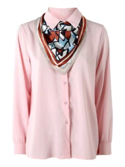 Solada Camicia donna a maniche lunghe con foulard colorato - rosa