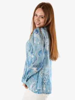 Solada Camicia donna a maniche lunghe con stampe - azzurro