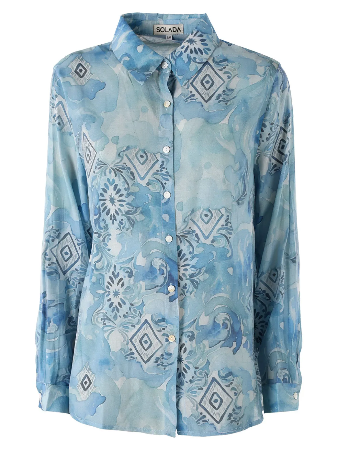 Solada Camicia donna a maniche lunghe con stampe - azzurro