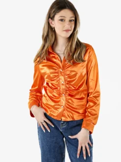 Solada Camicia donna a maniche lunghe effetto raso - arancione