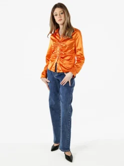 Solada Camicia donna a maniche lunghe effetto raso - arancione