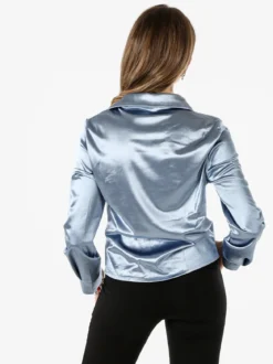 Solada Camicia donna a maniche lunghe effetto raso - azzurro
