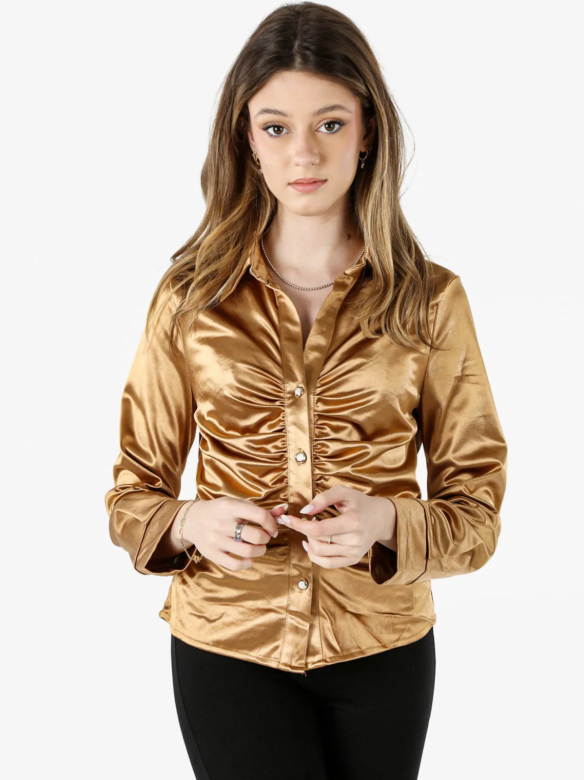 Solada Camicia donna a maniche lunghe effetto raso - cammello