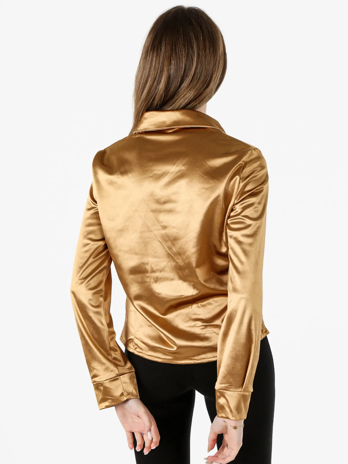 Solada Camicia donna a maniche lunghe effetto raso - cammello