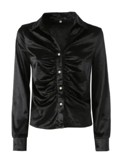Solada Camicia donna a maniche lunghe effetto raso - nero