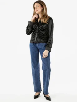 Solada Camicia donna a maniche lunghe effetto raso - nero
