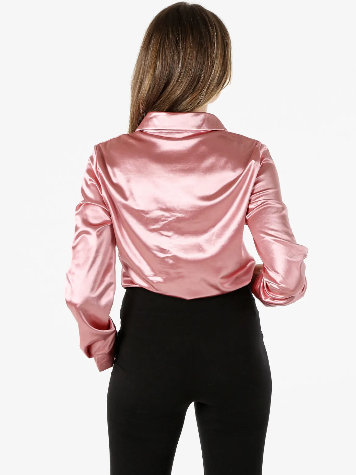 Solada Camicia donna a maniche lunghe effetto raso - rosa