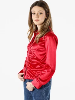 Solada Camicia donna a maniche lunghe effetto raso - rosso