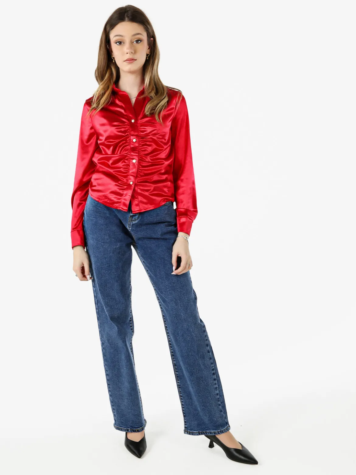 Solada Camicia donna a maniche lunghe effetto raso - rosso