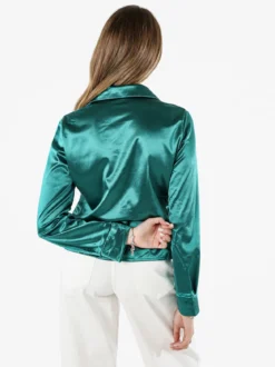 Solada Camicia donna a maniche lunghe effetto raso - verde scuro