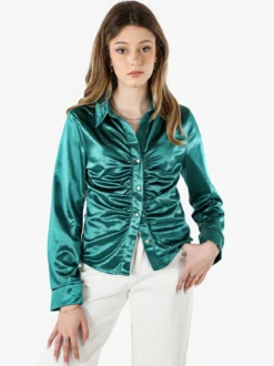 Solada Camicia donna a maniche lunghe effetto raso - verde scuro