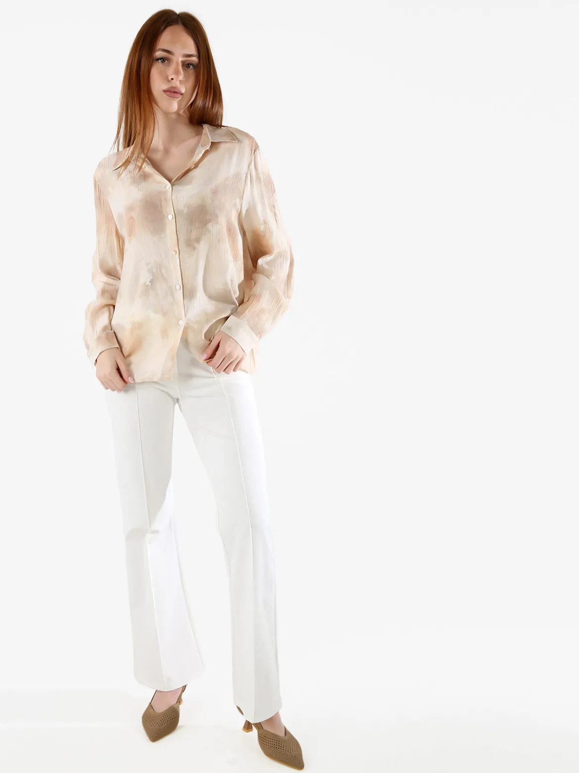 Solada Camicia donna a maniche lunghe effetto seta - beige