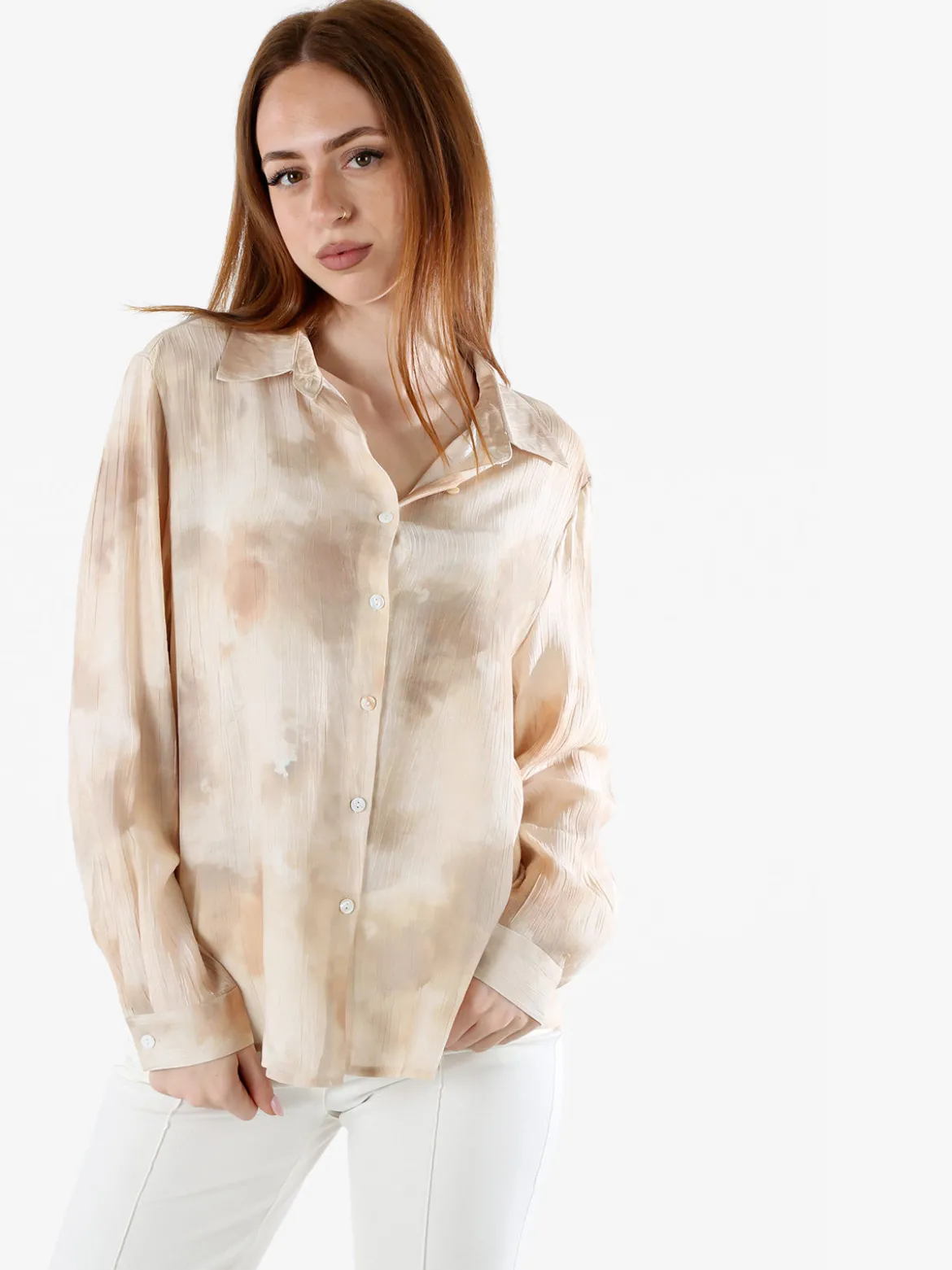 Solada Camicia donna a maniche lunghe effetto seta - beige