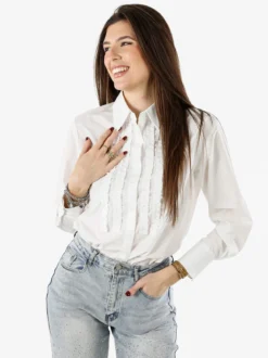 Solada Camicia donna a maniche lunghe in misto cotone - bianco