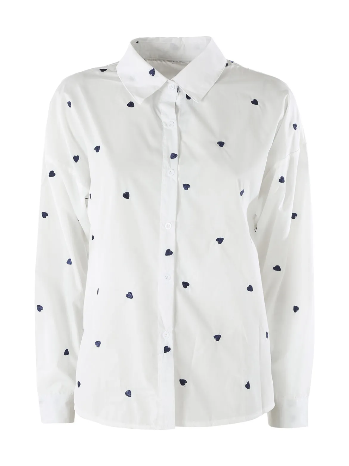 Solada Camicia donna a maniche lunghe in misto cotone con stampa cuori - bianco