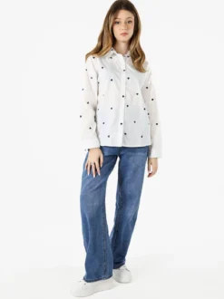 Solada Camicia donna a maniche lunghe in misto cotone con stampa cuori - bianco