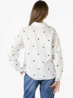 Solada Camicia donna a maniche lunghe in misto cotone con stampa cuori - bianco