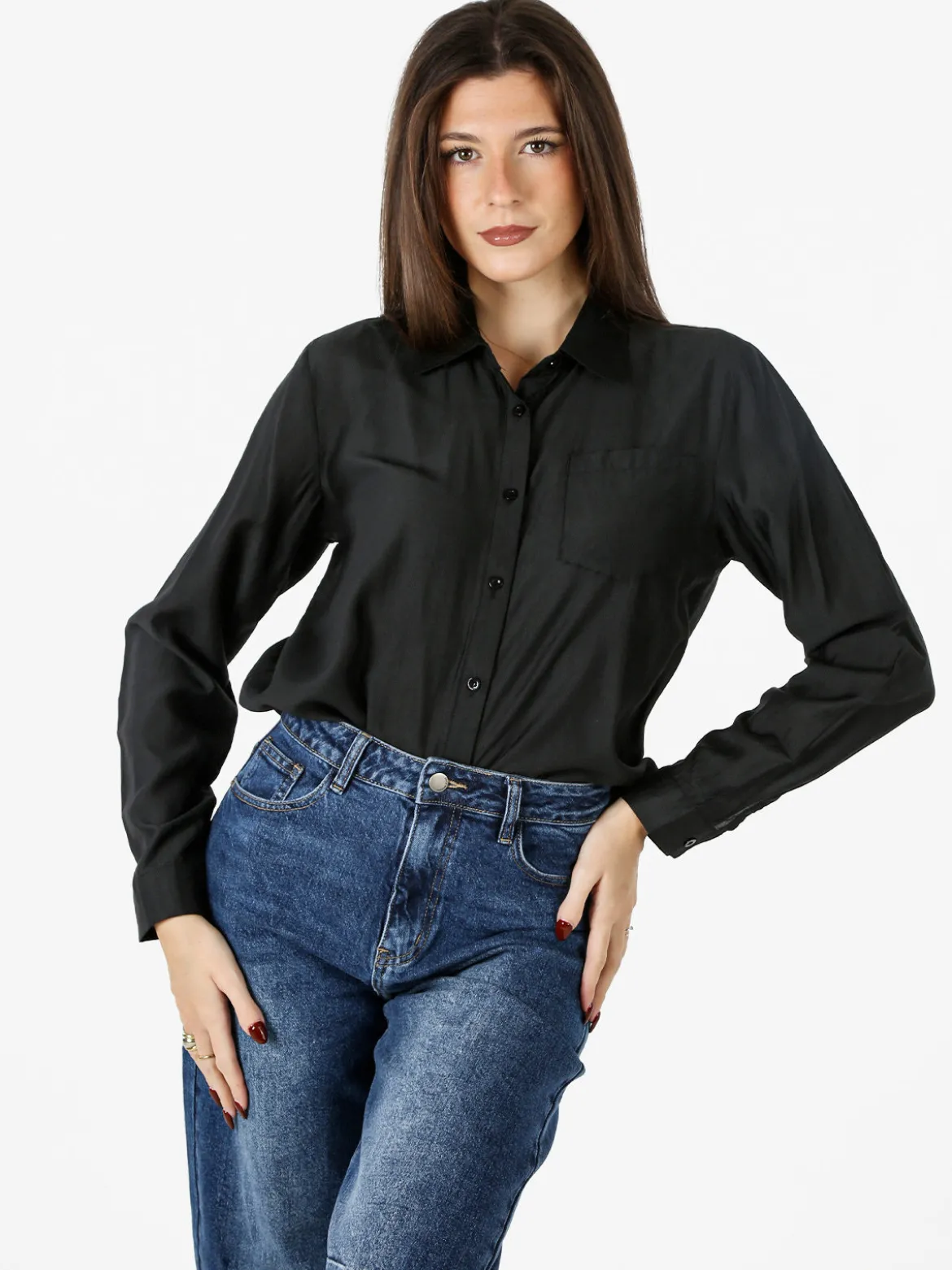 Solada Camicia donna a maniche lunghe in misto cotone - nero