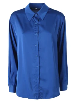 Solada Camicia donna a maniche lunghe in tessuto simil raso - blu