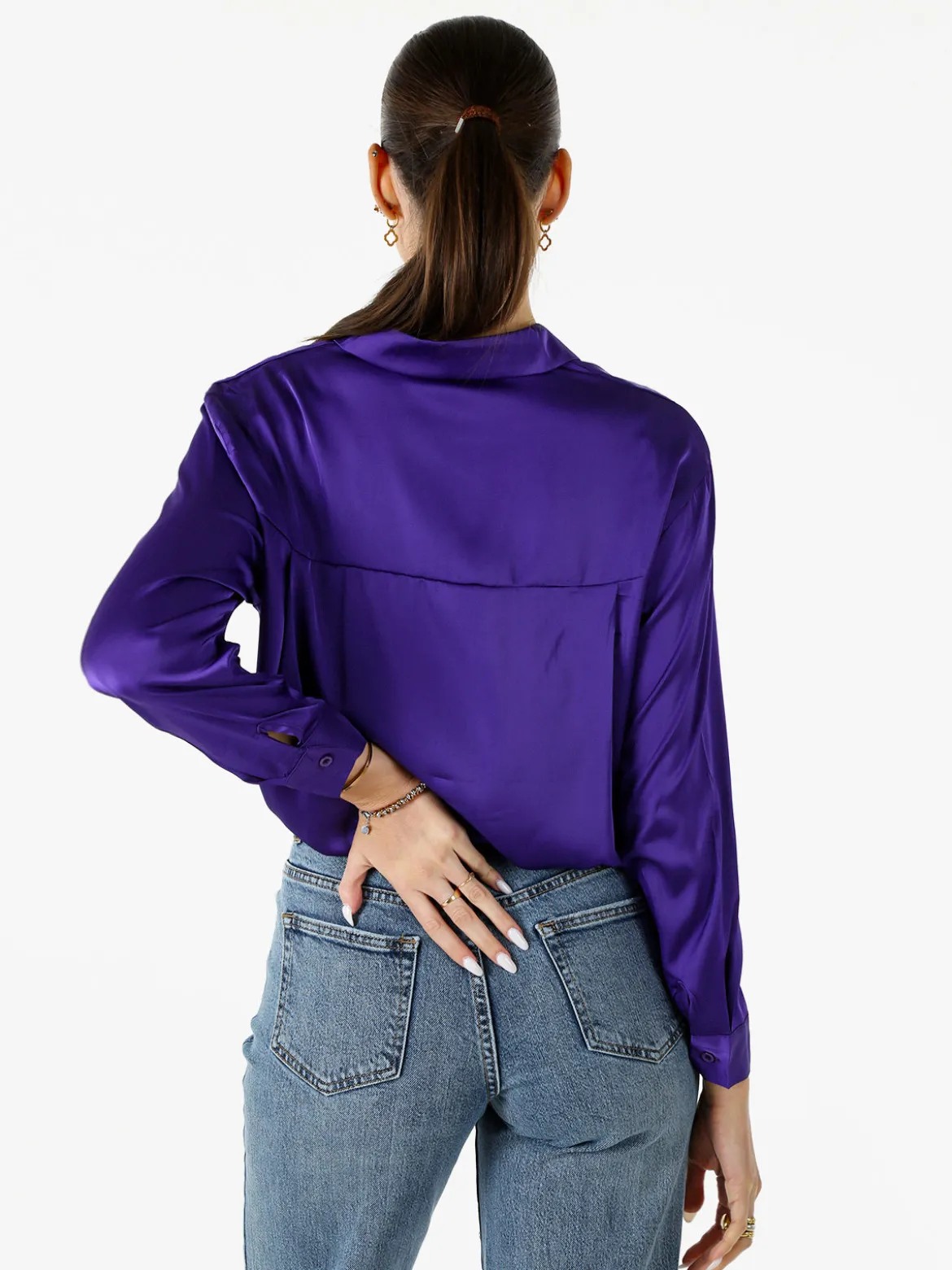 Solada Camicia donna a maniche lunghe in tessuto simil raso - viola