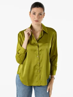 Solada Camicia donna a maniche lunghe in tessuto simil raso - oliva
