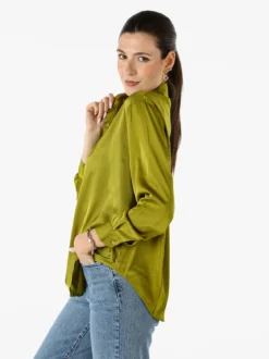 Solada Camicia donna a maniche lunghe in tessuto simil raso - oliva