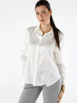 Solada Camicia donna a maniche lunghe in tessuto simil raso - bianco