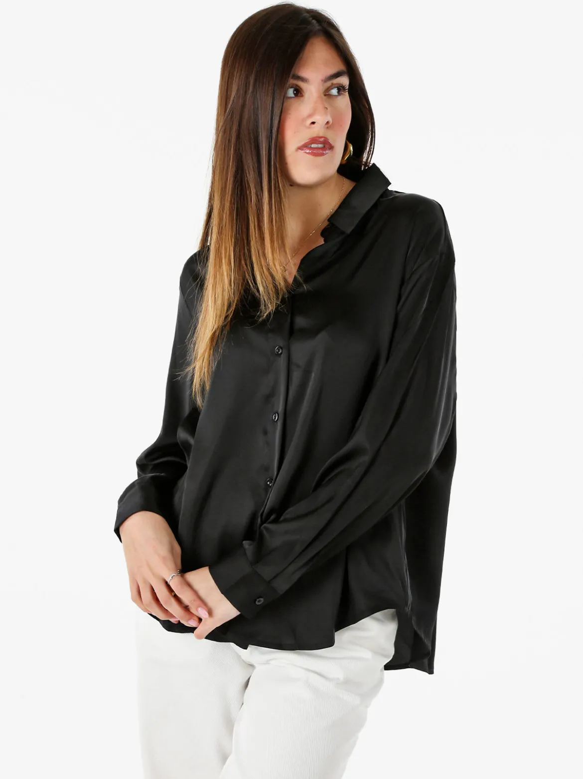 Solada Camicia donna a maniche lunghe in tessuto simil raso - nero