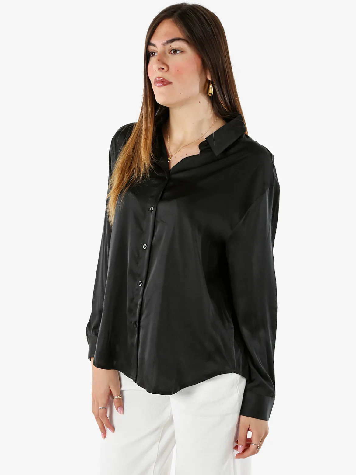 Solada Camicia donna a maniche lunghe in tessuto simil raso - nero