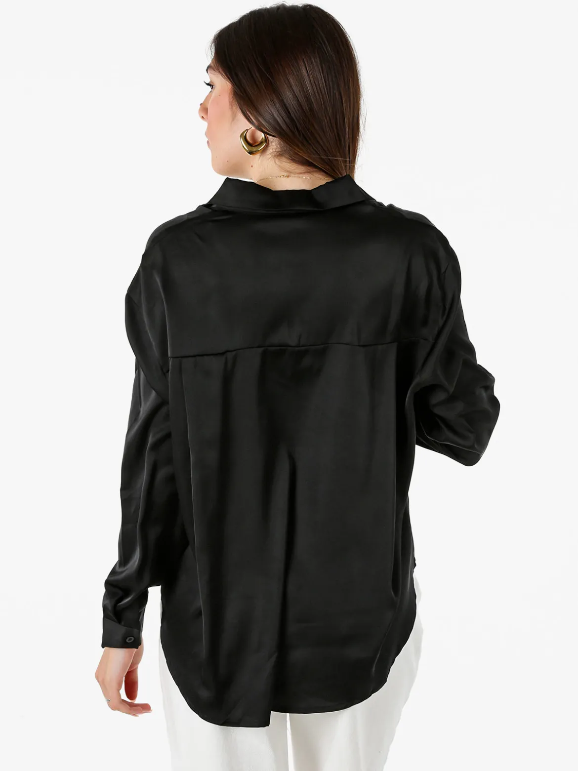 Solada Camicia donna a maniche lunghe in tessuto simil raso - nero