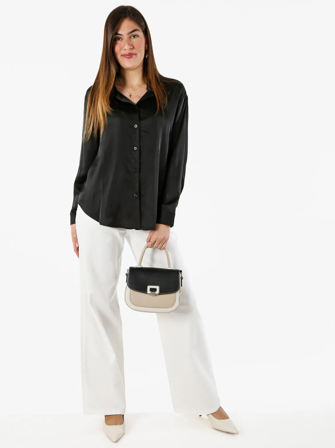 Solada Camicia donna a maniche lunghe in tessuto simil raso - nero