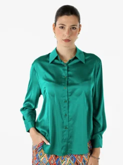 Solada Camicia donna a maniche lunghe in tessuto simil raso - verde