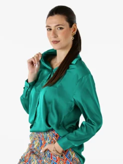 Solada Camicia donna a maniche lunghe in tessuto simil raso - verde