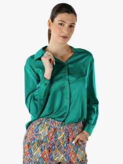 Solada Camicia donna a maniche lunghe in tessuto simil raso - verde
