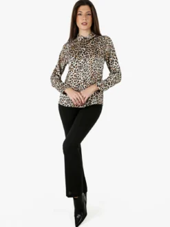 Solada Camicia donna animalier a maniche lunghe - cammello